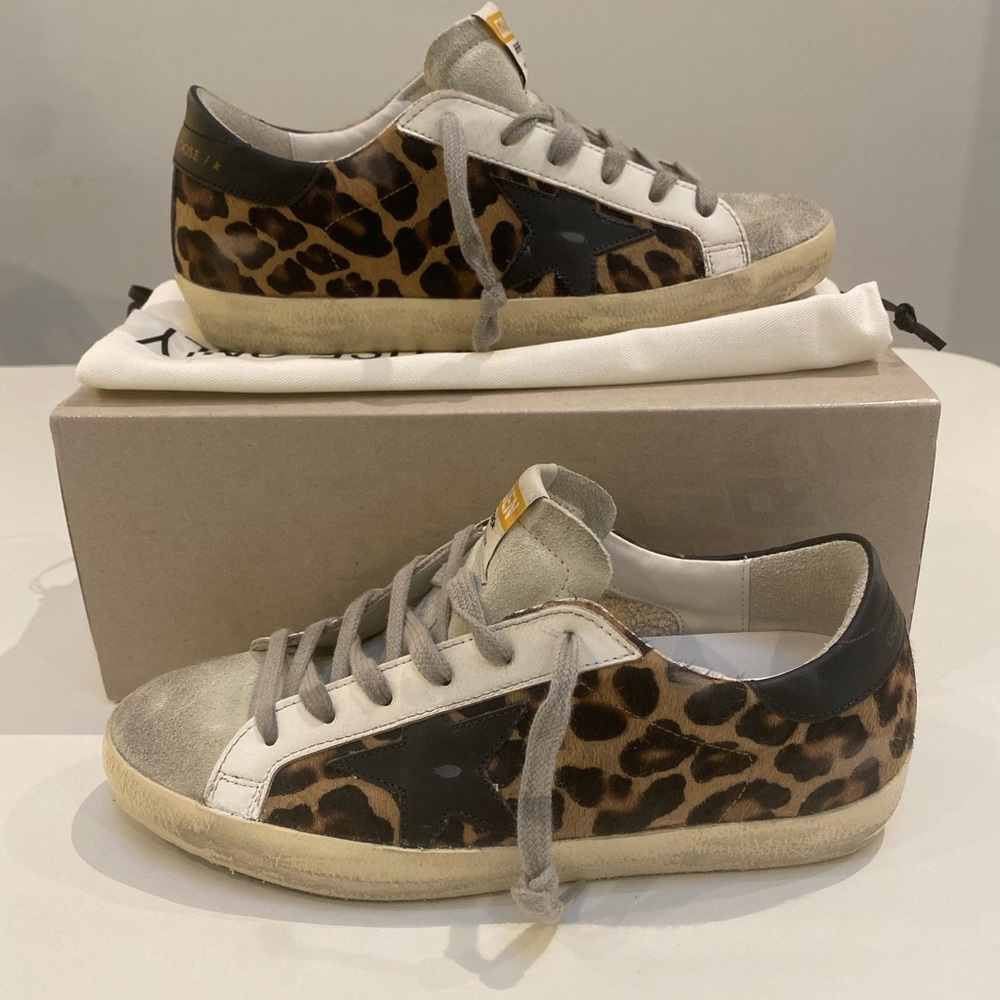 Golden Goose Superstar Sneaker in Leopard/Black Leather sz 37 New in Box - Picture 5 of 11